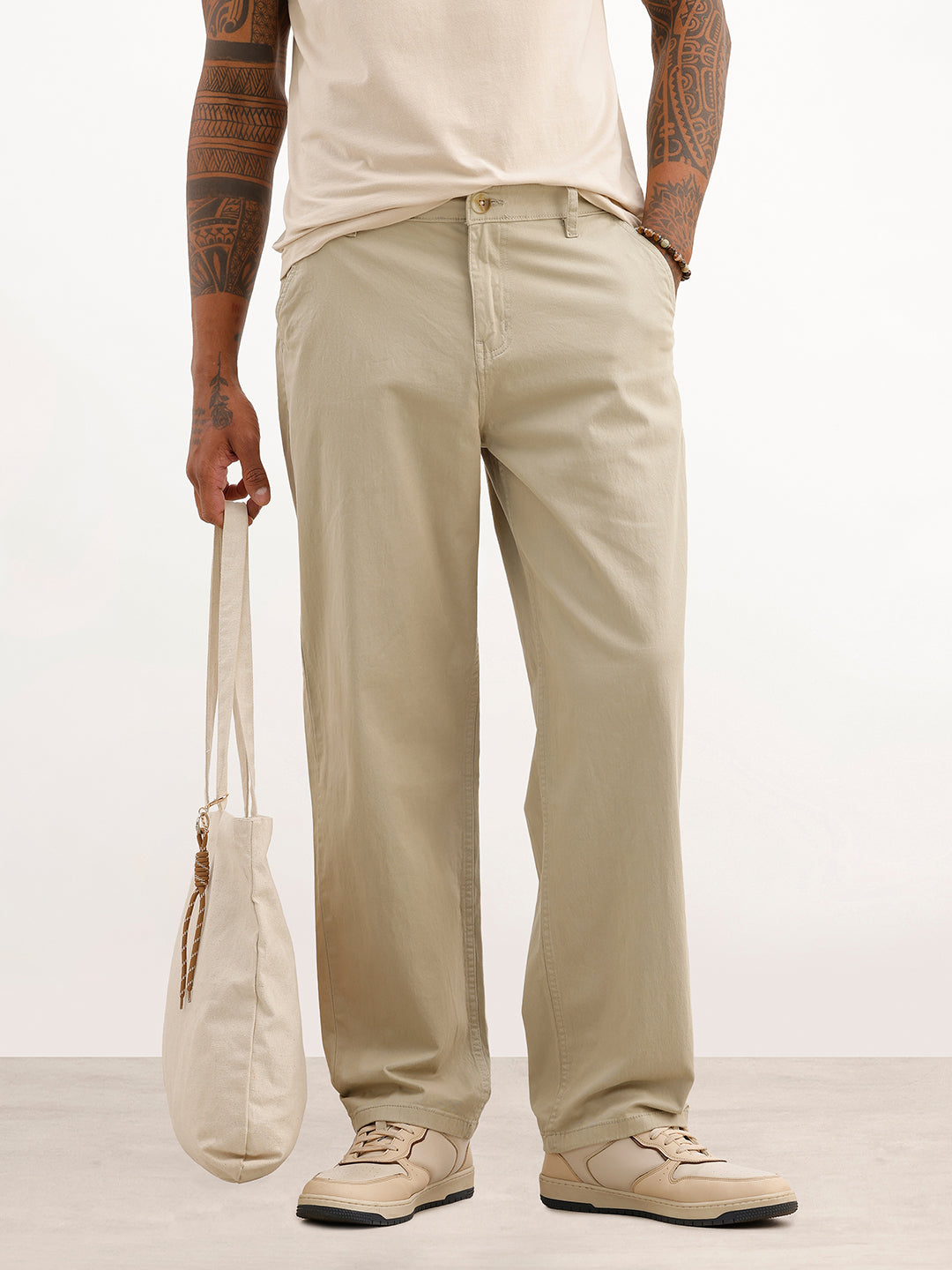 Classic Solid Loose Fit Trouser | Beige