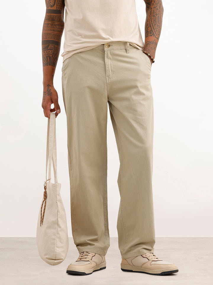 Classic Solid Loose Fit Trouser | Beige