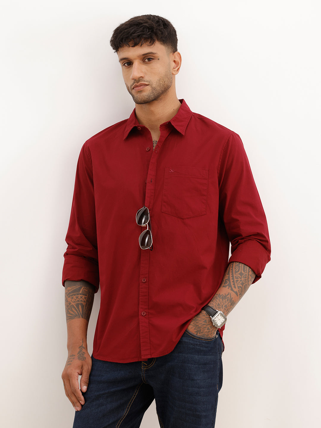 Solid Regular Fit Full Sleeve Shirt | Maroon