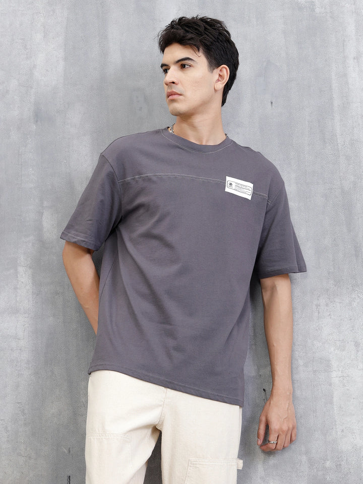 Solid Patch Detail T-Shirt | Dark Grey