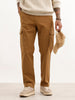 Solid Straight Fit Cargo Trouser | Brown