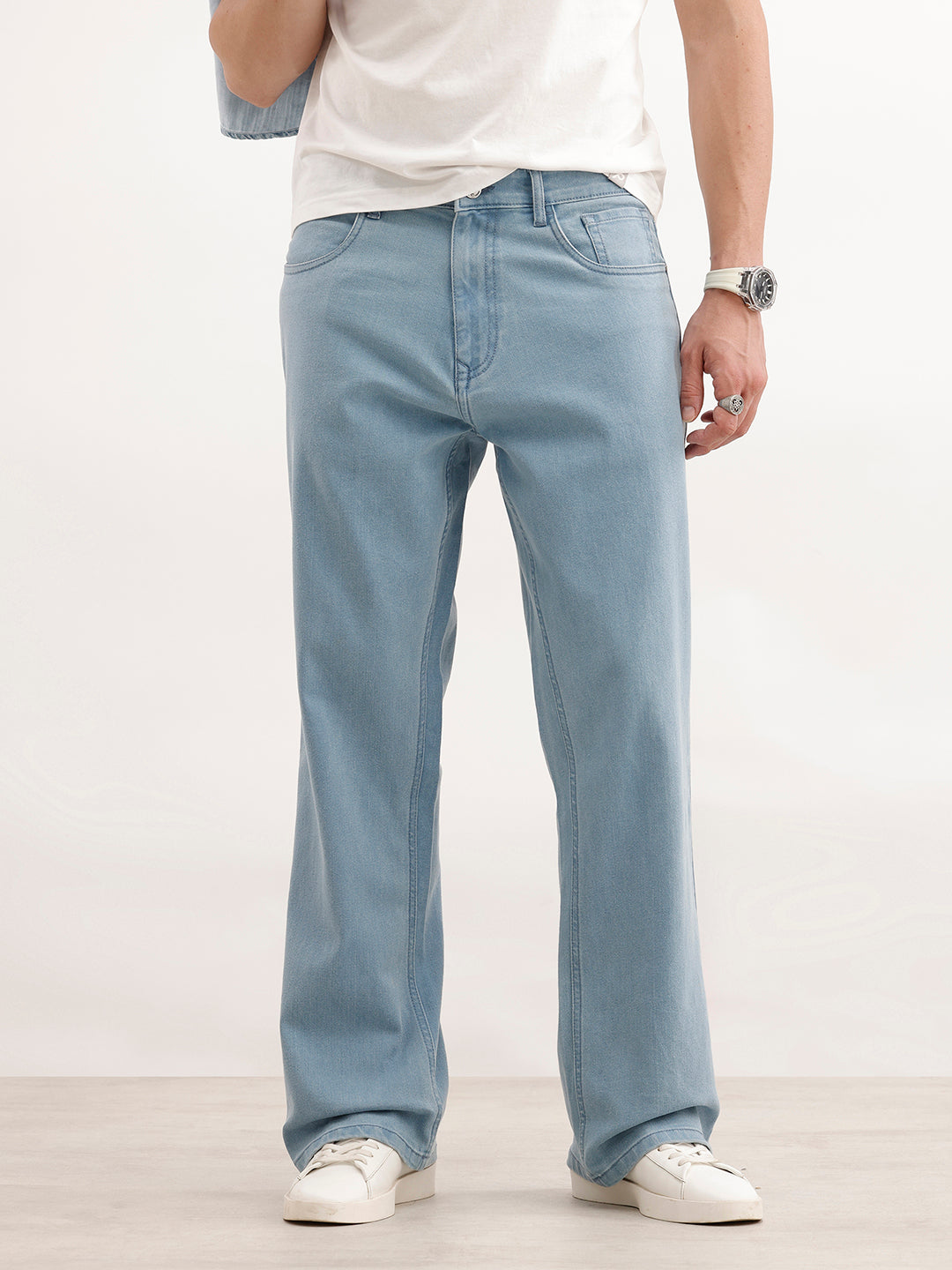 Bootcut Fit Solid Denim Jeans  | Light Blue