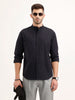 Regular Fit Mandarin Collar Textured Shirt | Black