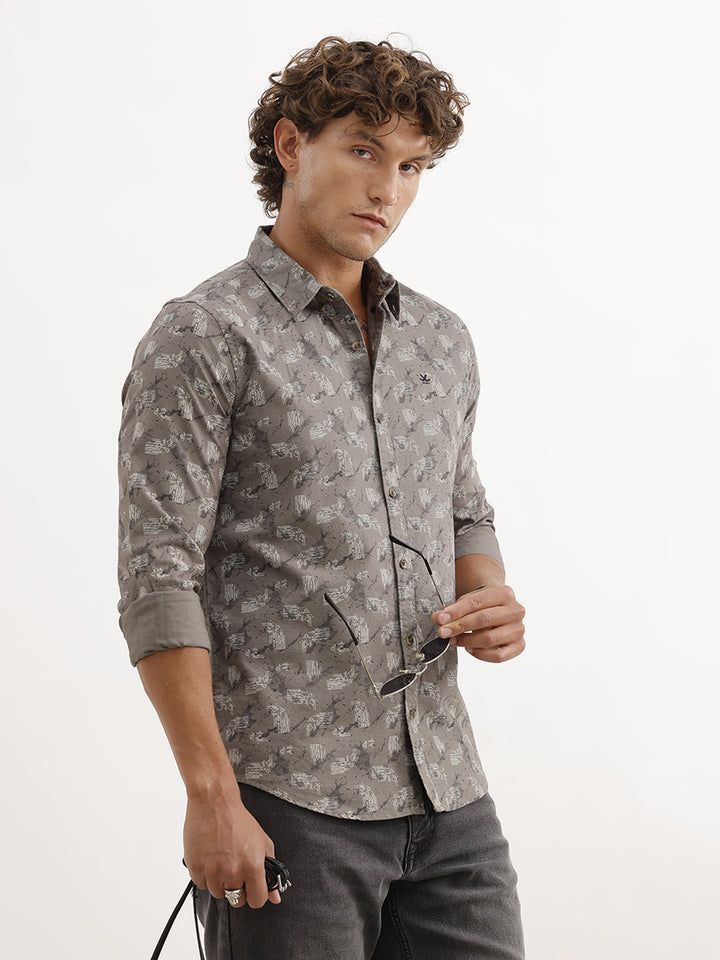 Slim Fit Full Sleeve AOP Shirt | Grey