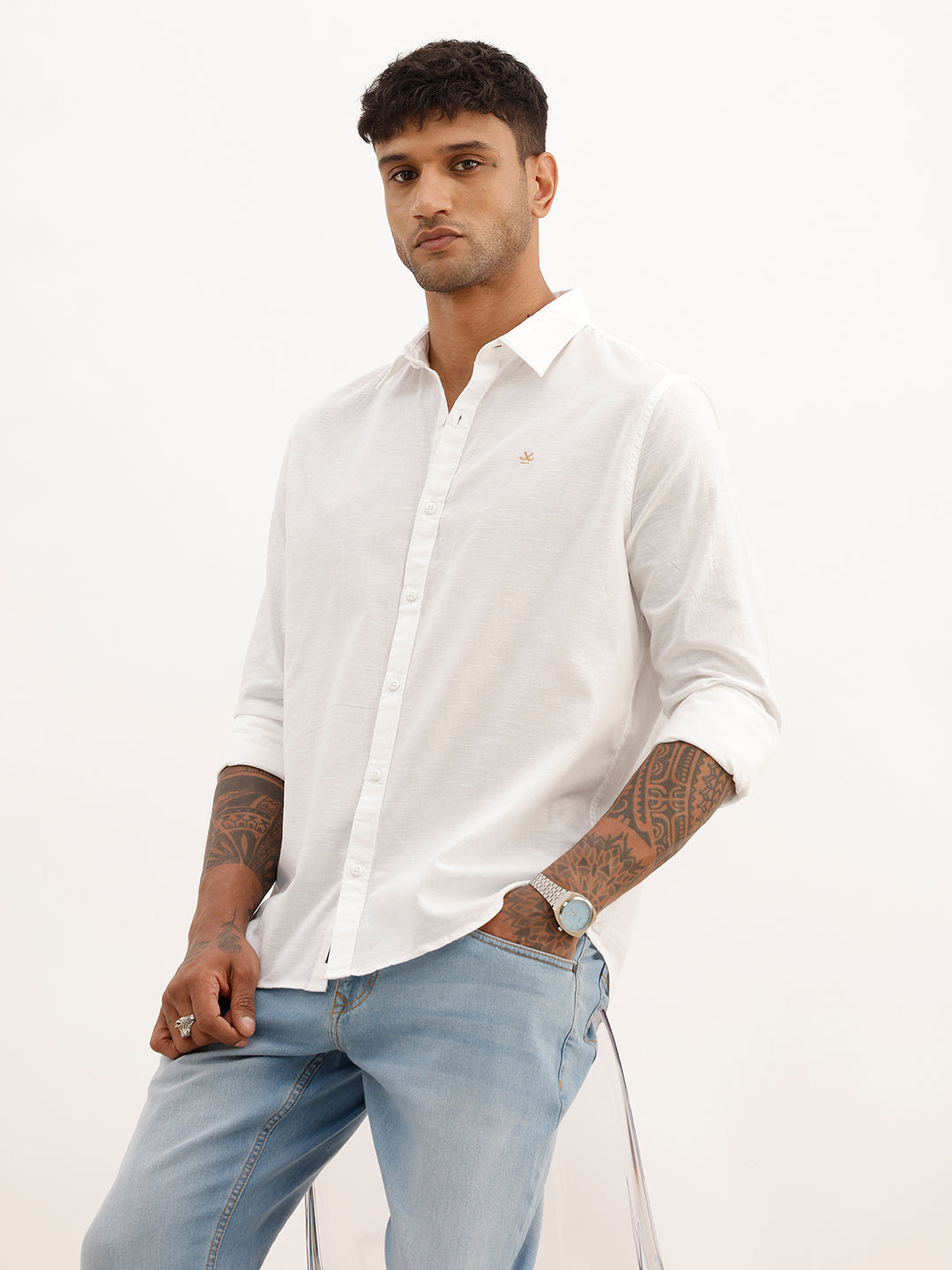 Solid Slim Fit Full Sleeve Shirt | White
