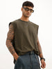 Oversized Cut Off Sleeve T-Shirt | Olive