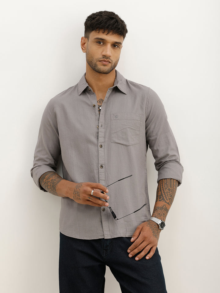 Solid Regular Fit Full Sleeve Shirt | Grey
