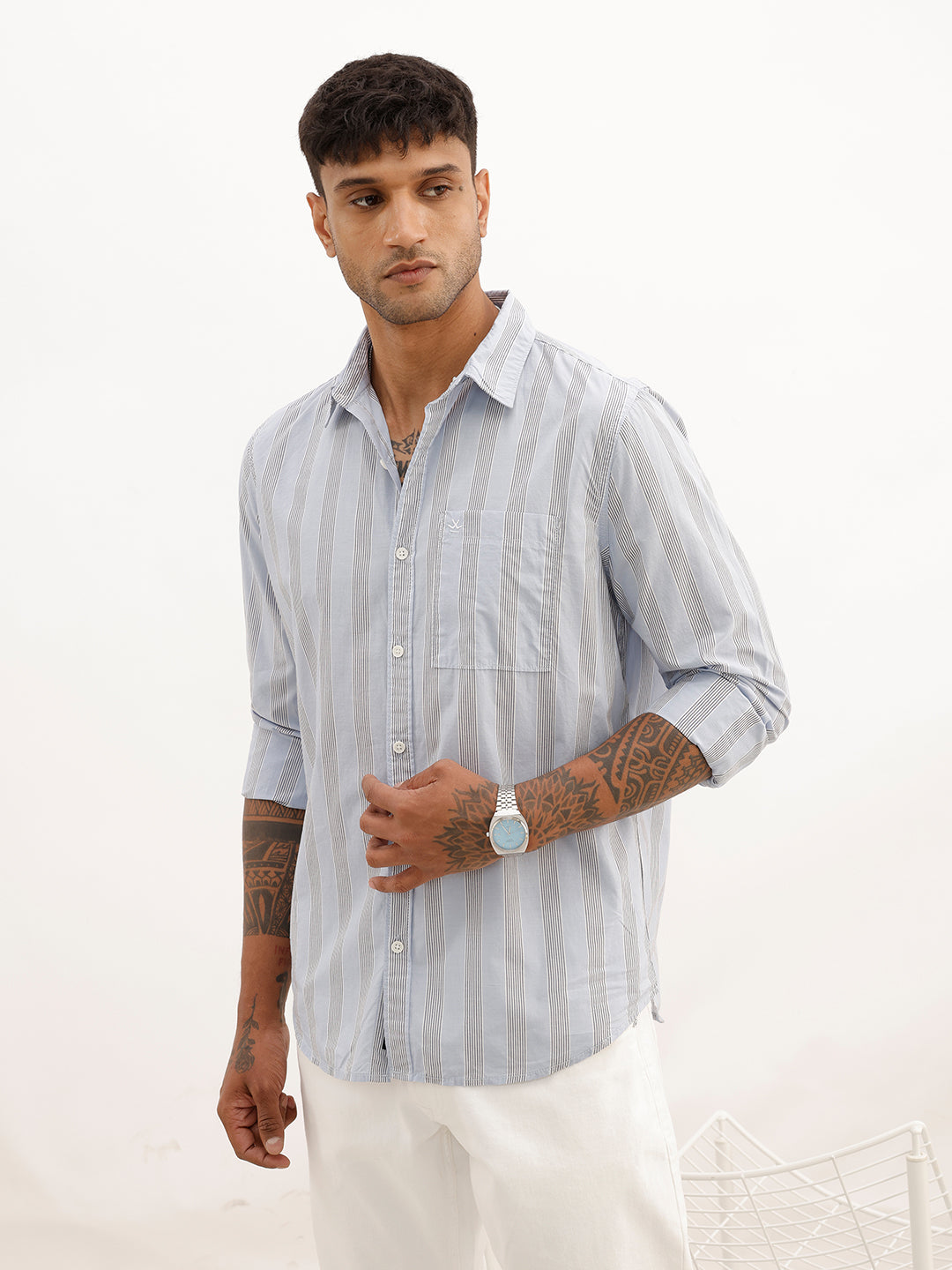Classic Slim Fit Striped Shirt | Light Blue