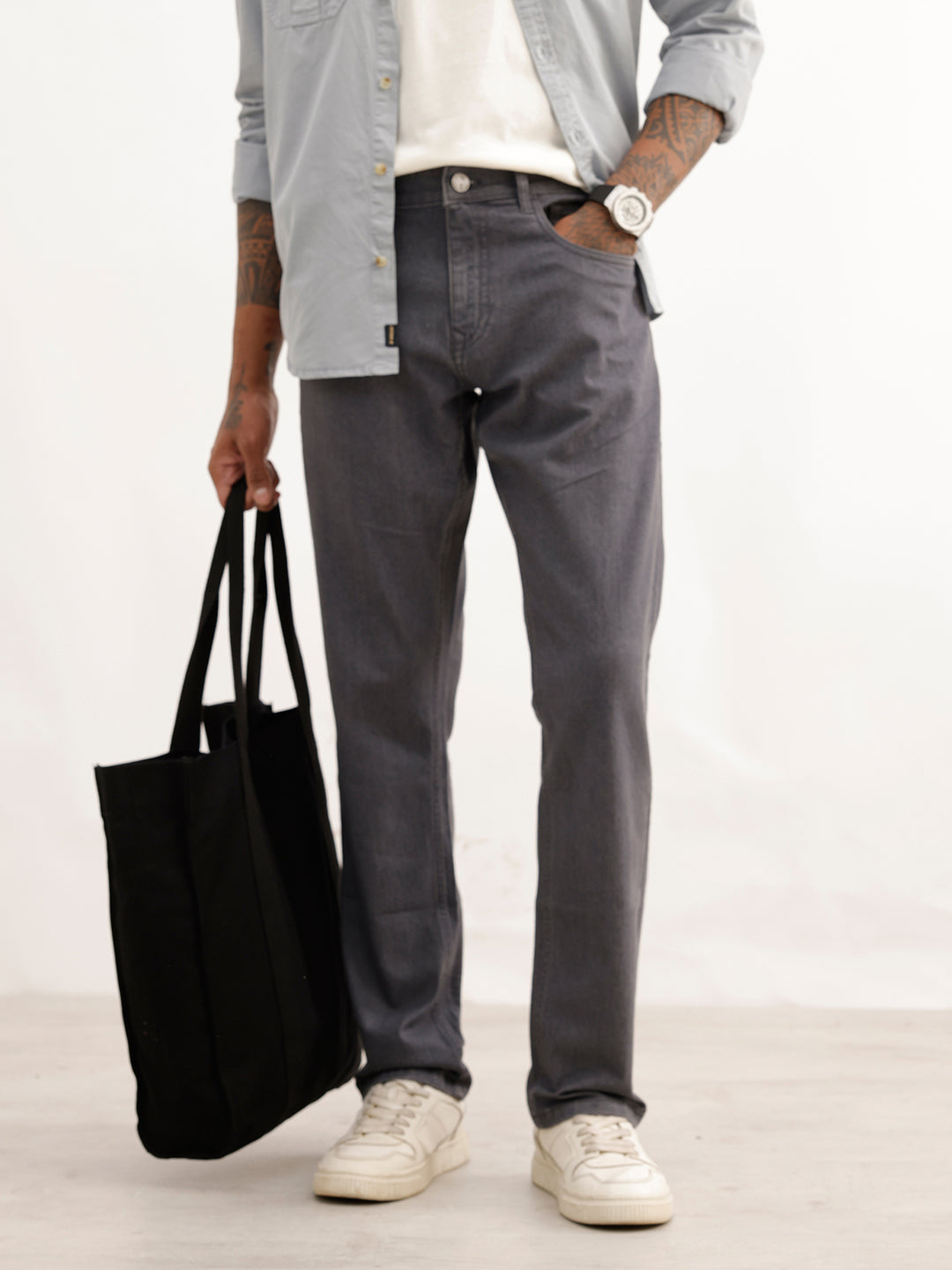 Solid Straight Fit Denim Jeans | Dark Grey