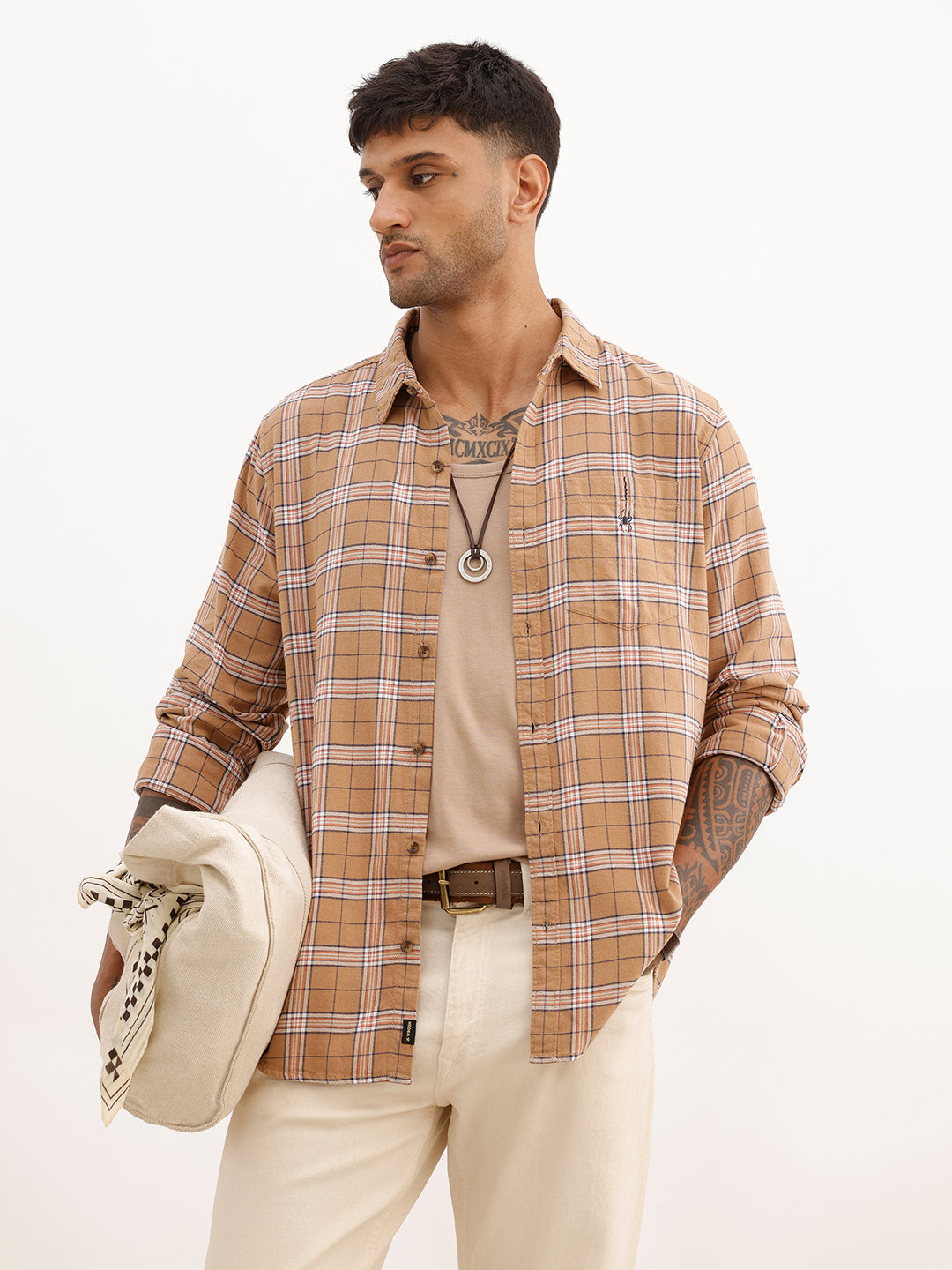 Slim Fit Full Sleeve Checkered Shirt | Khaki | WSH02FSSL0335S