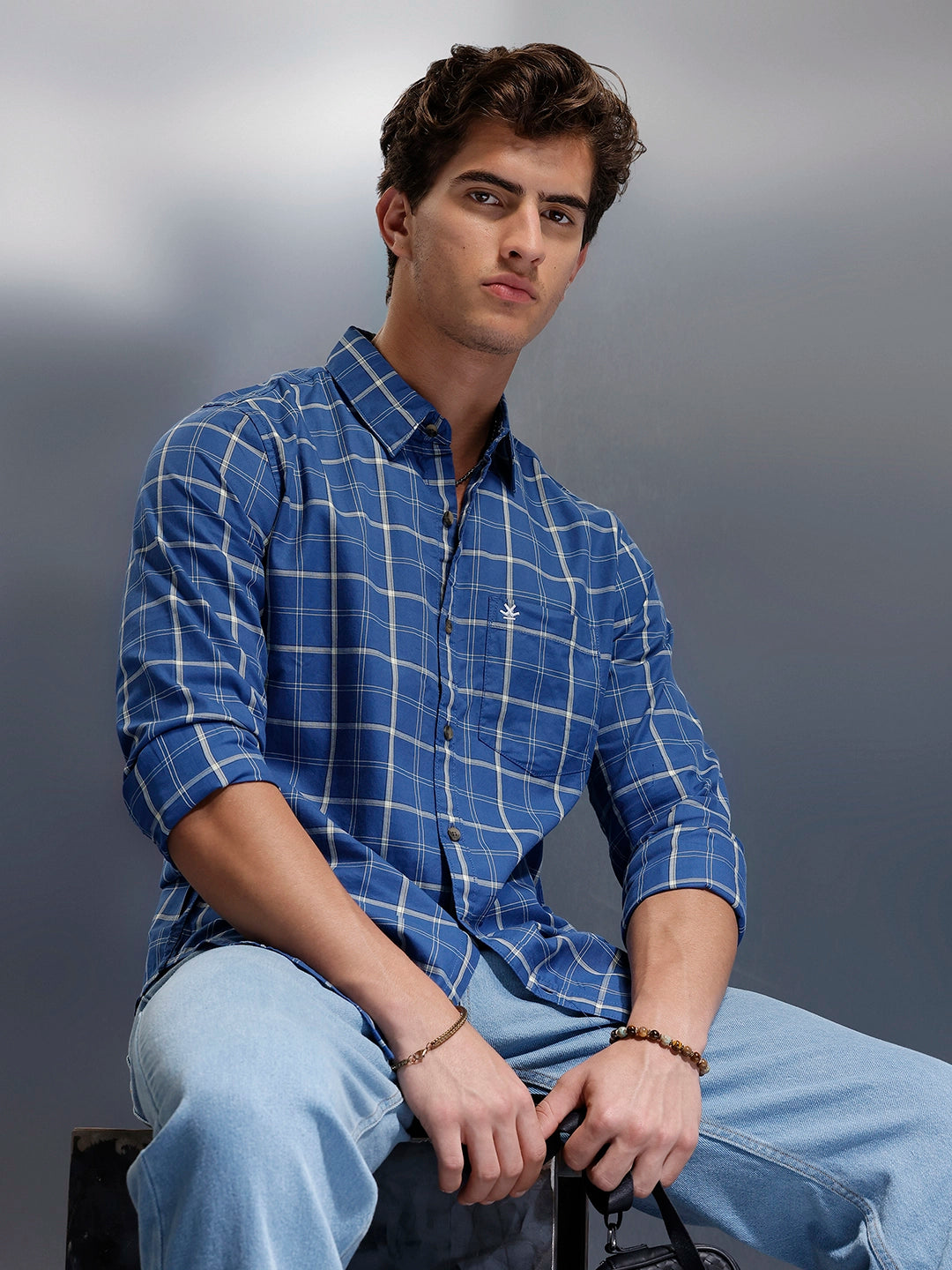 Men's Casual Checkered Shirt   |  Blue