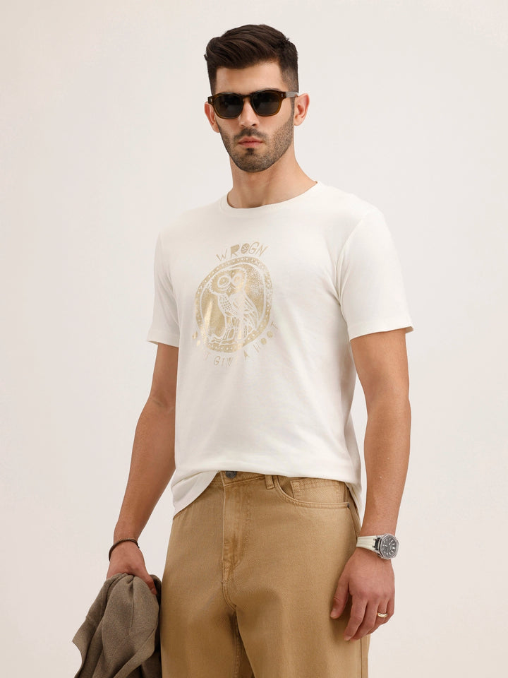 Slim Fit Placement Printed T-Shirt | Off White