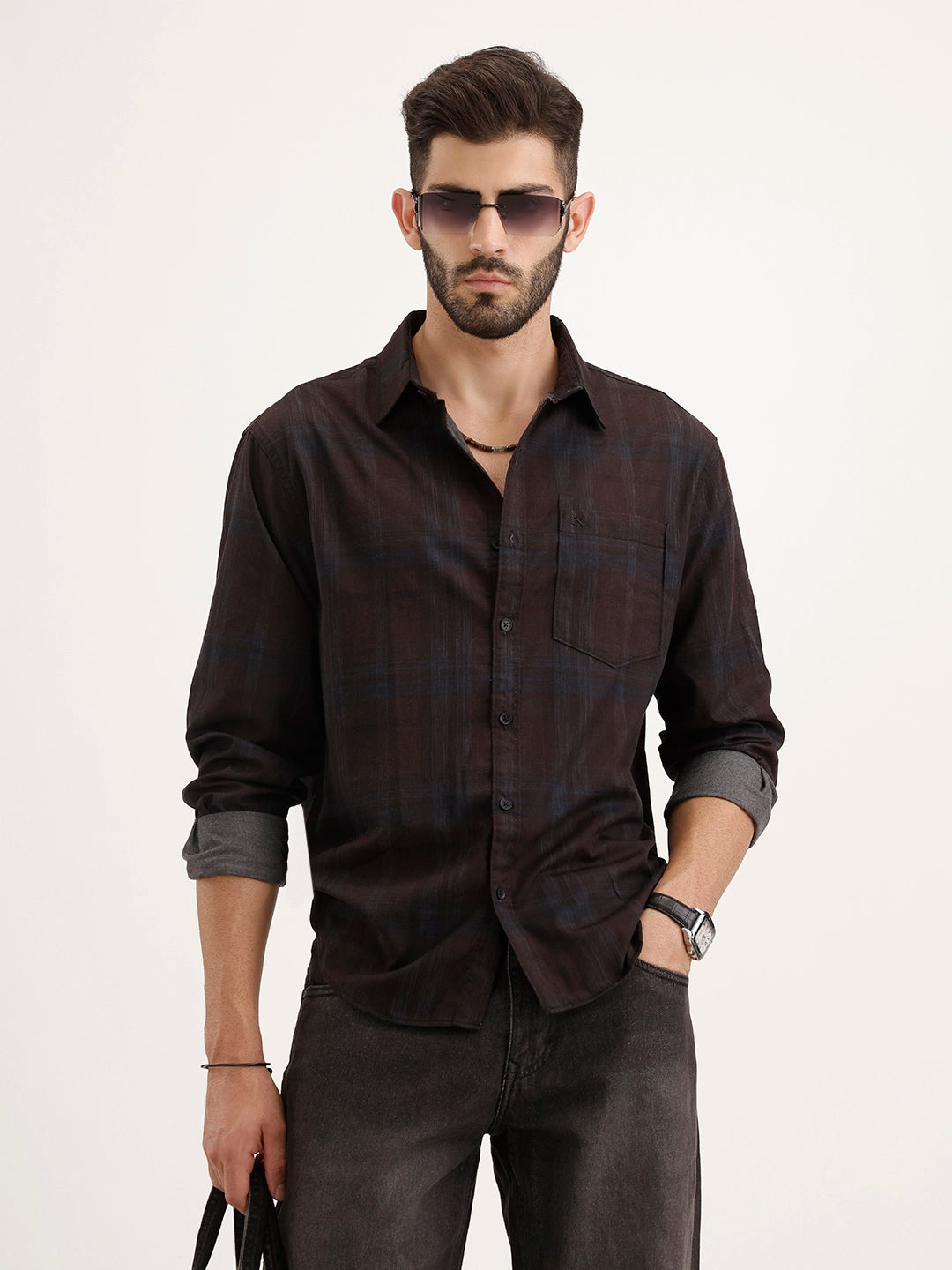 Comfort Fit Checkered Shirt | Black