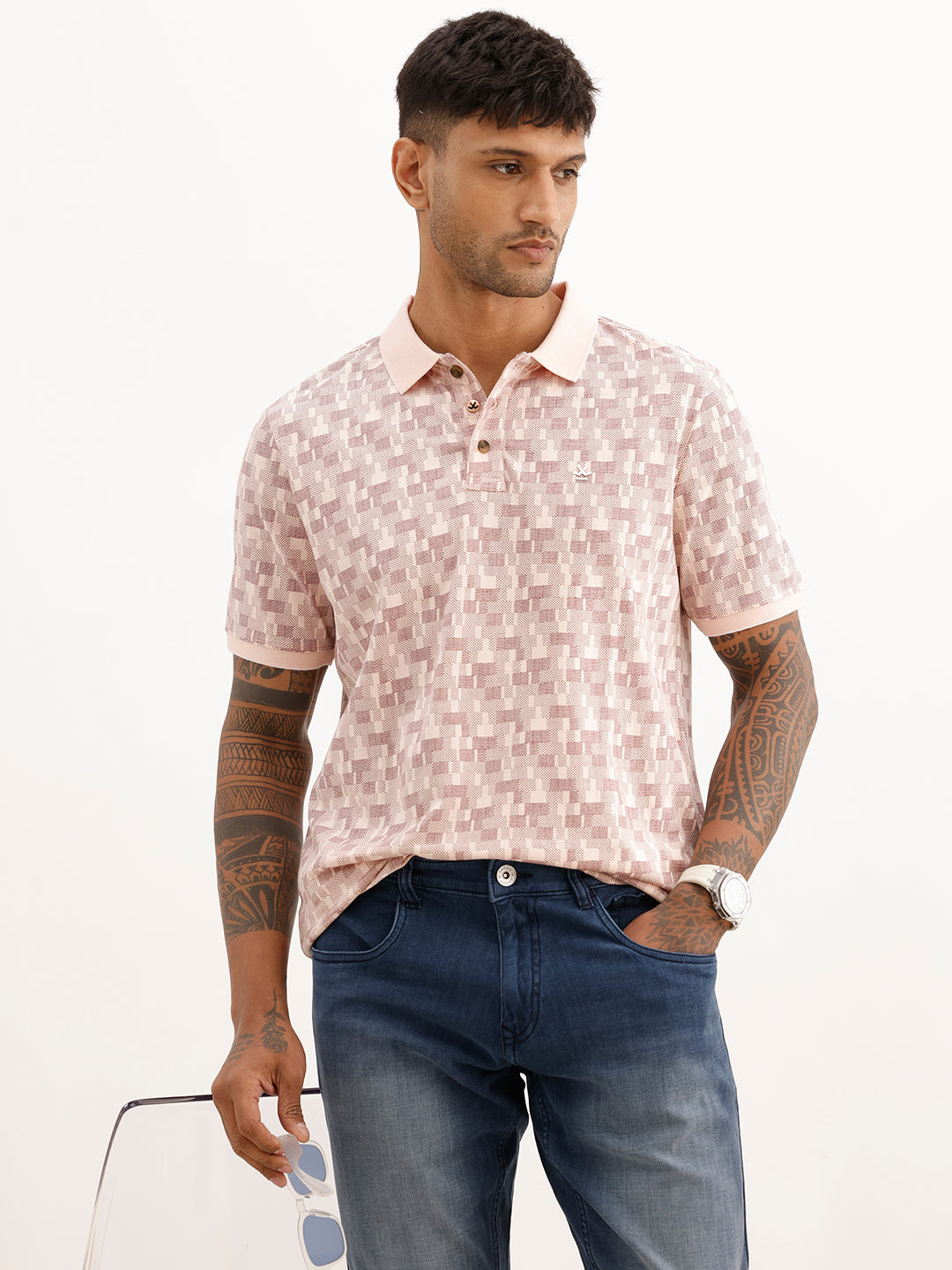 Slim Fit AOP Polo T-Shirt | Pink
