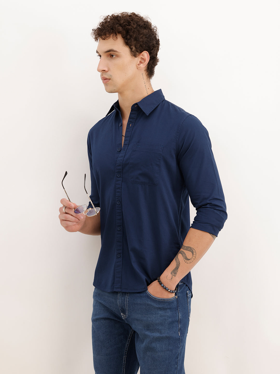 Solid Regular Fit Full Sleeve Shirt | Navy Blue