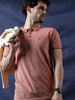 Solid Orange Polo Collar T-Shirt