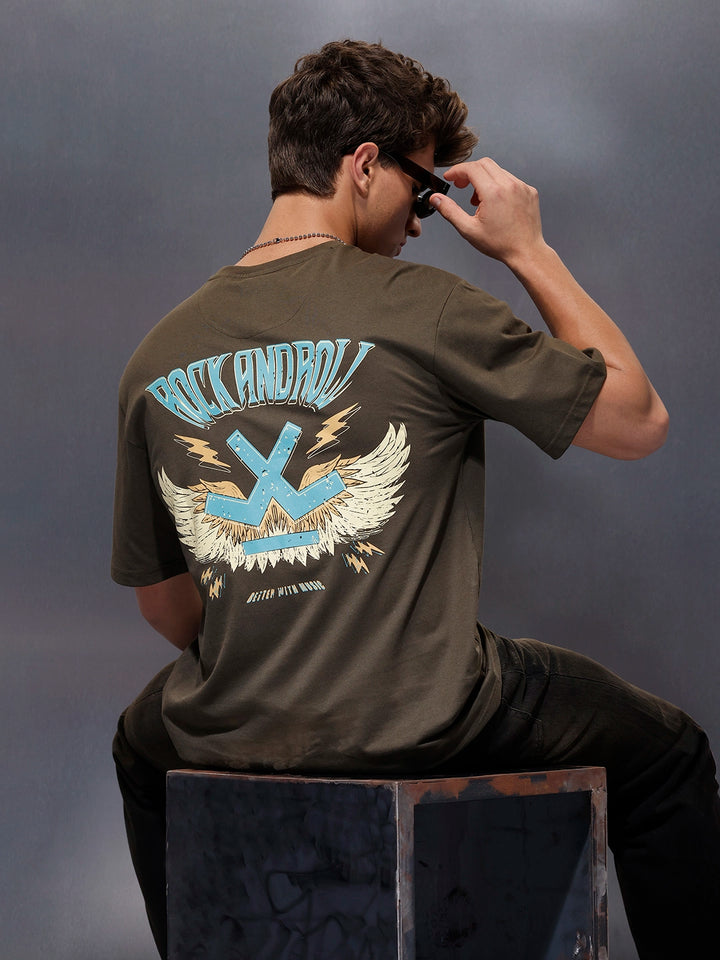 Casual Back Printed Oversized T-Shirt  | Olive