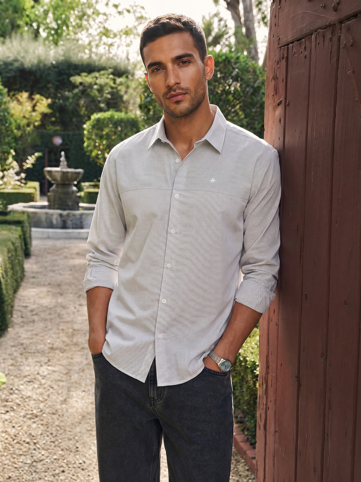 Comfort Fit Checkered Shirt  | Grey