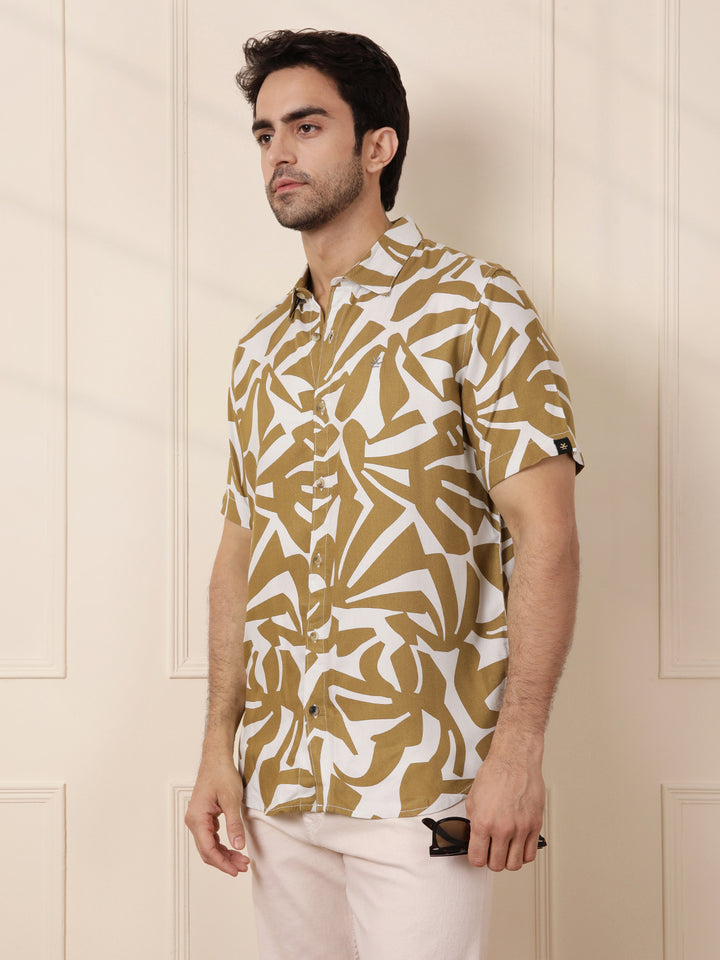 AOP Flowy Viscose Shirt | Khaki