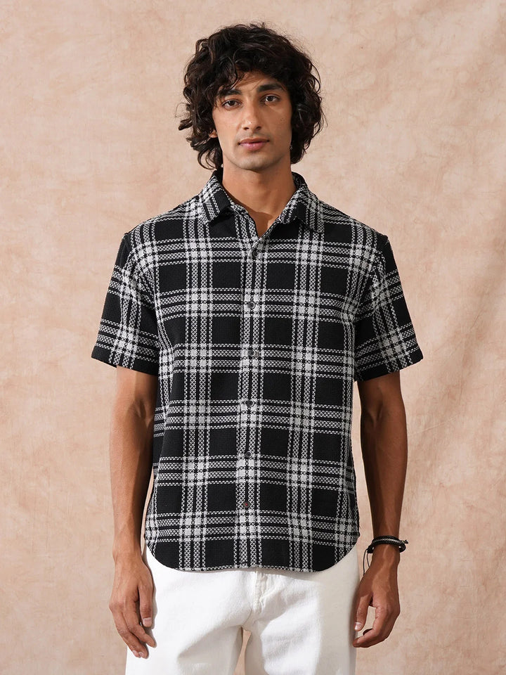 Textured Checks Comfort Fit Shirt | Black