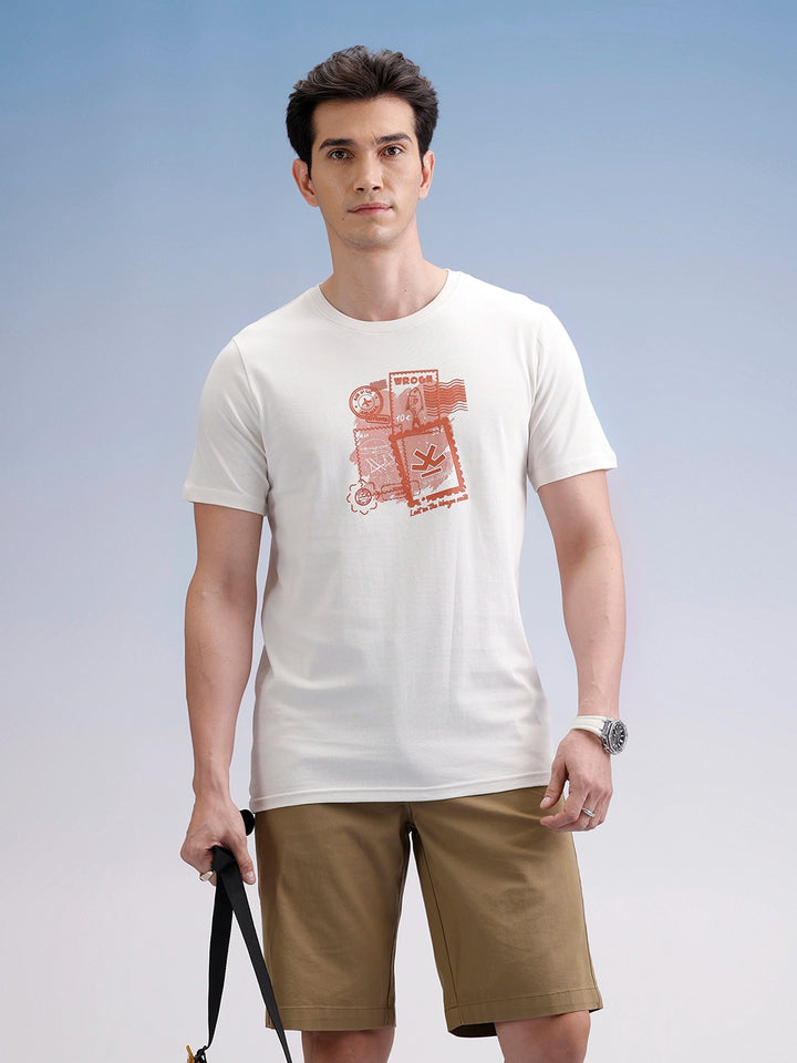 Slim Fit Classic Placement Printed T-Shirt  | Off White