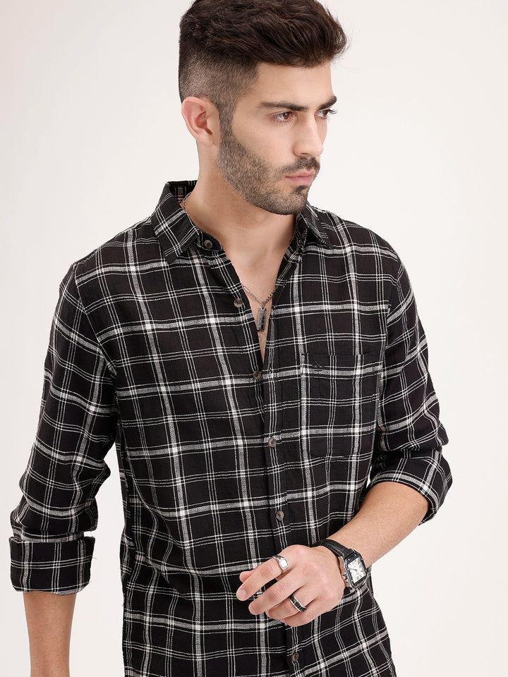 Regular Fit Checkered Shirt | Black