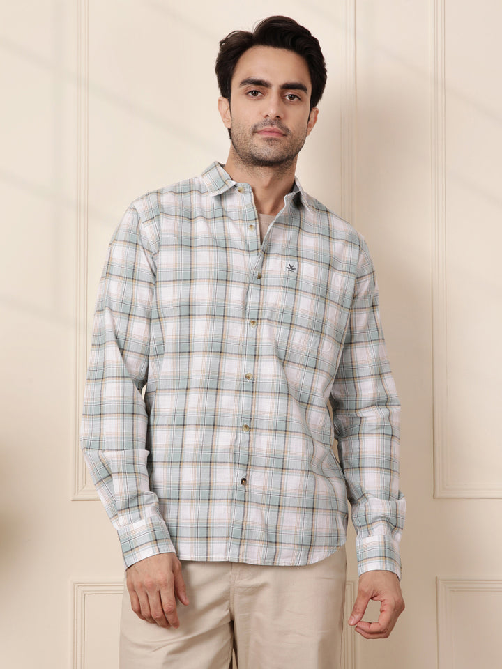 Checked Cotton Slub Shirt | Light Green