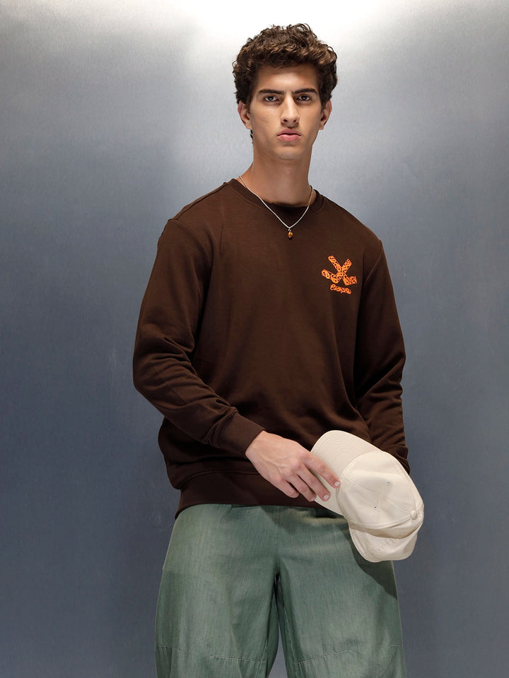 Men's Comfort Fit Wrogn branded Sweatshirt  | Brown