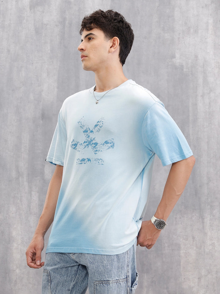 Retro Washed Oversized Fit Tshirt With Logo Print |  Blue