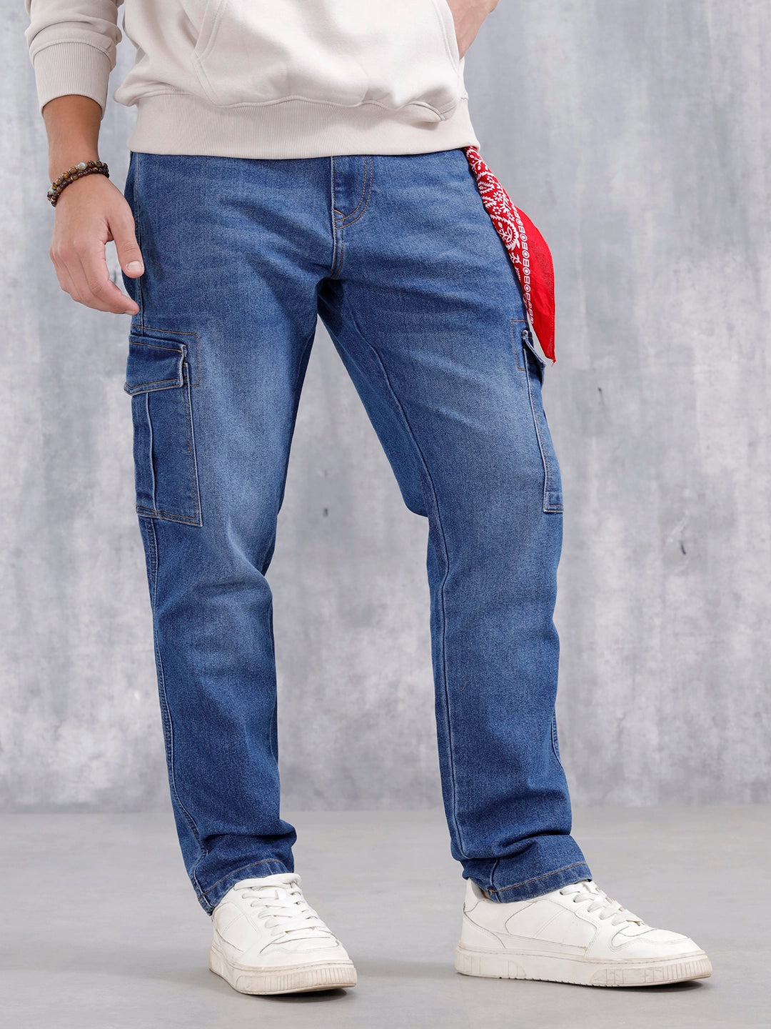 Men's Casual Relaxed Fit Cargo Jeans | Super Stone