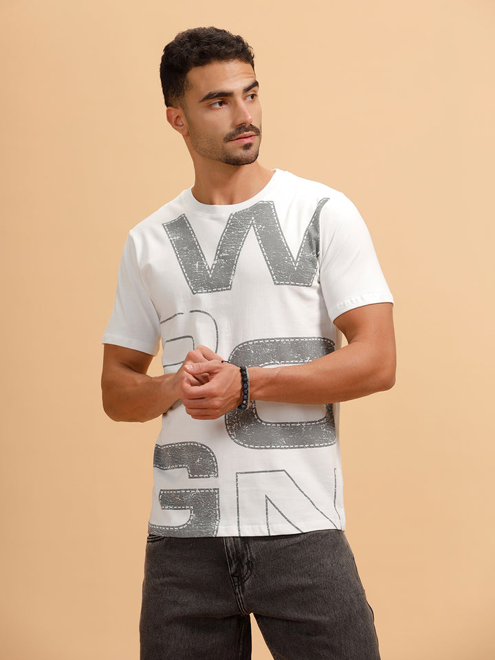 Patchwork Text Printed T-Shirt | White