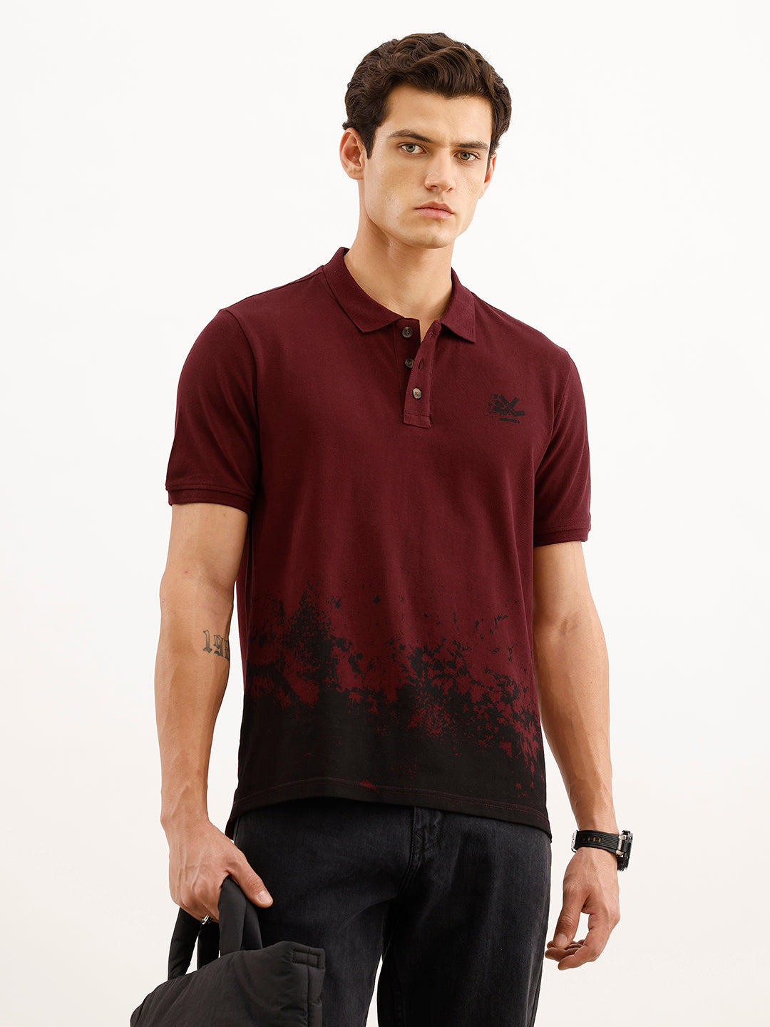 Slim Fit Placement Printed Polo T-Shirt  | Red