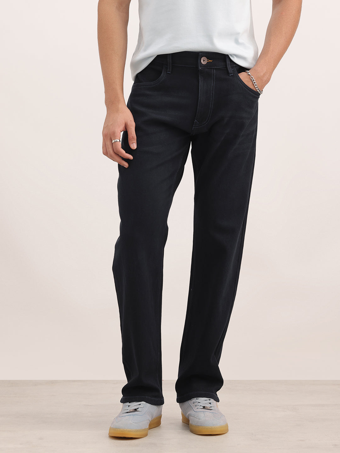 Anti Fit Contast Stitch Denim Jeans | Dark Blue