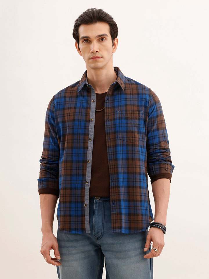 Regular Fit Checkered Shirt | Brown