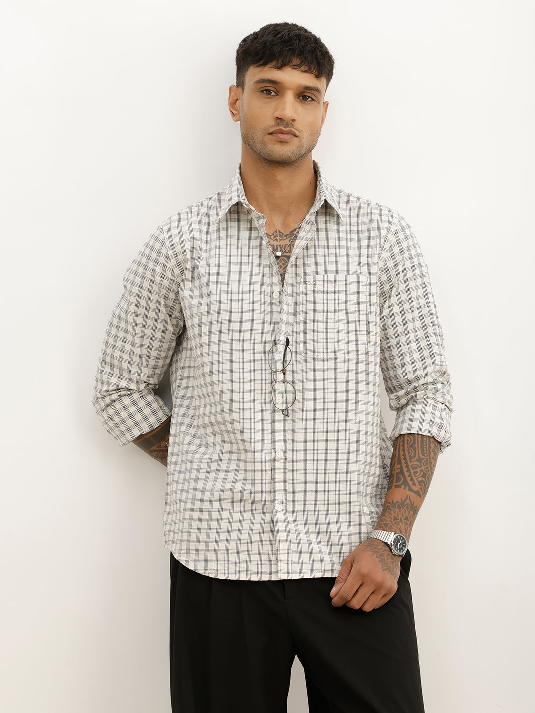 Classic Slim Fit Checkered Shirt | White
