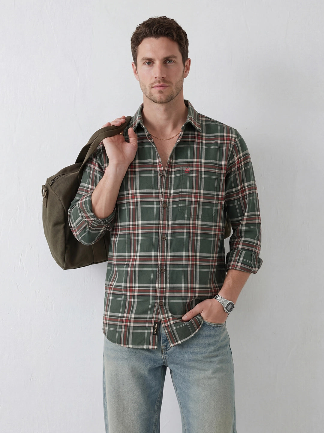 Slim Fit Checkered Shirt | Green