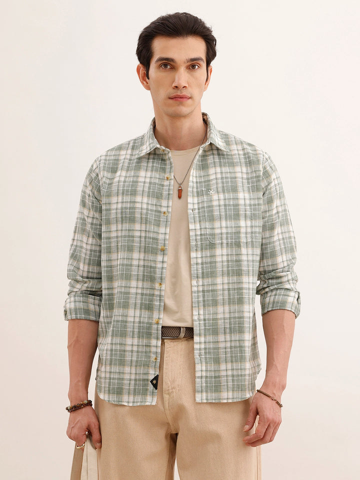 Regular Fit Checkered Shirt | Green