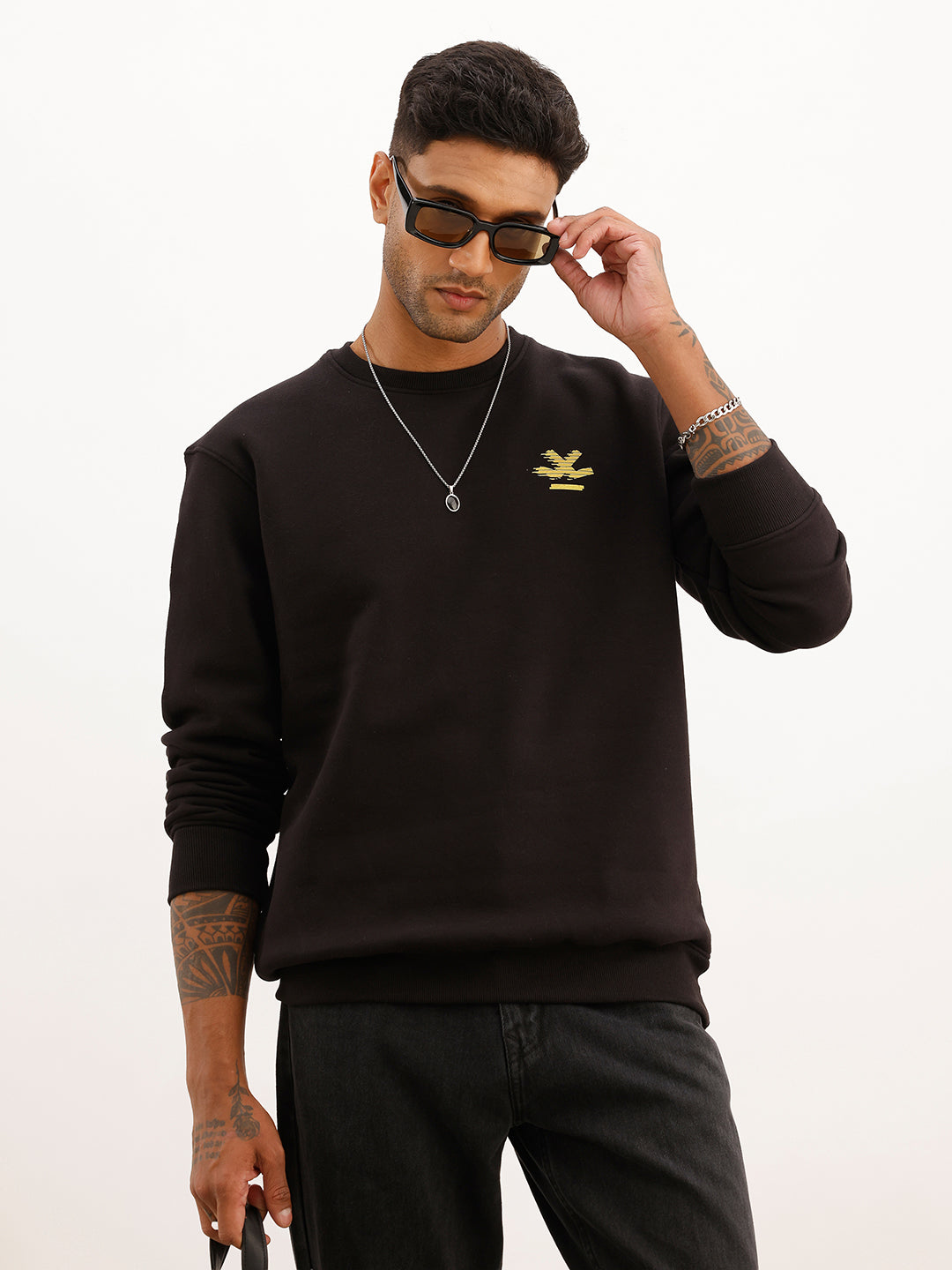 Comfort Fit Placement Printed Sweatshirt | Black