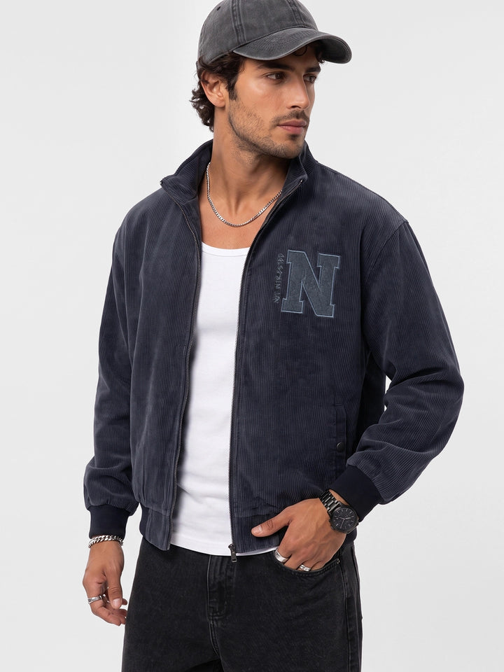 Oversized Corduroy Zipper Jacket | Grey