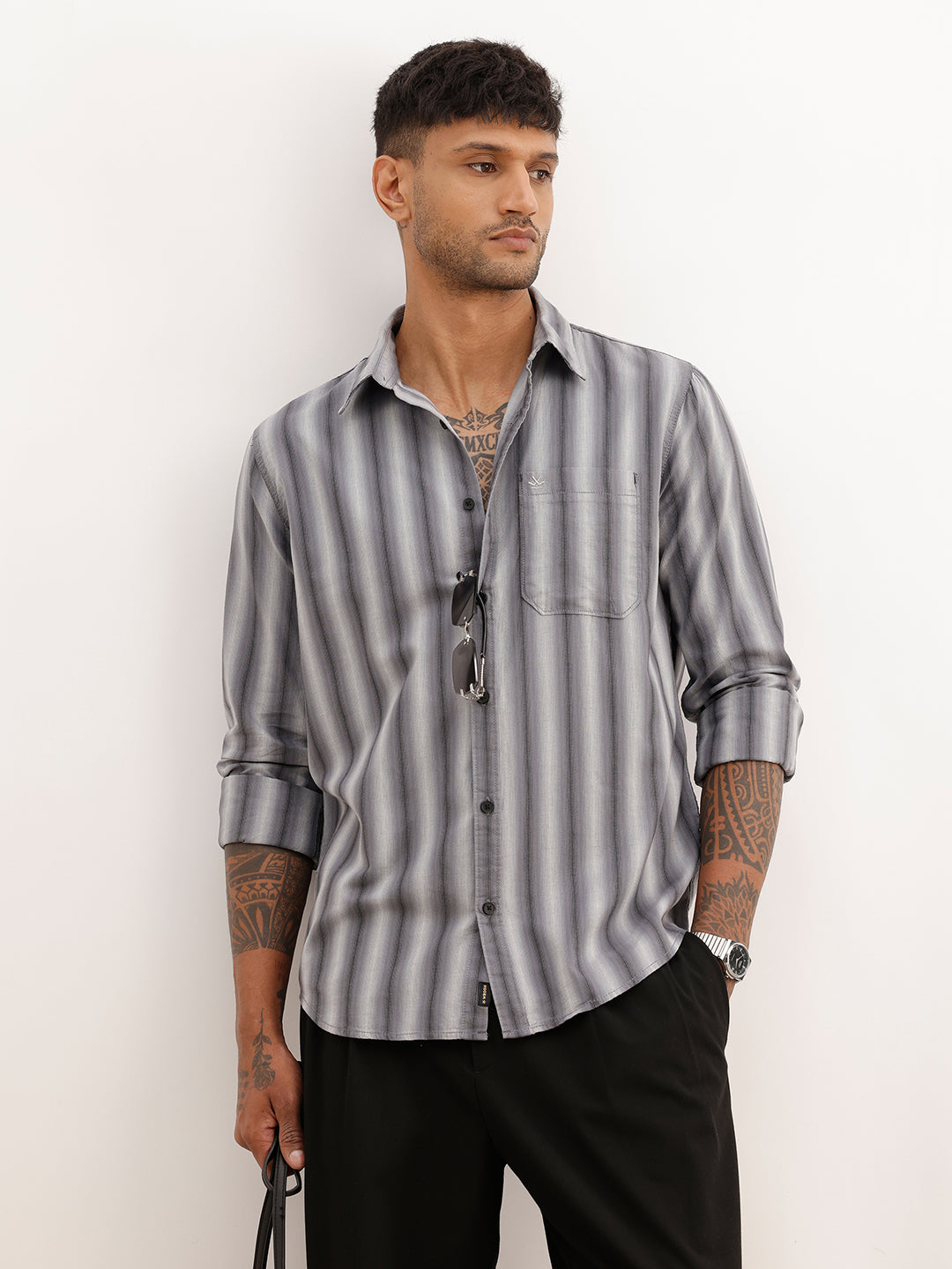 Slim Fit Striped Shirt | Grey | WSH02FSSL7138W