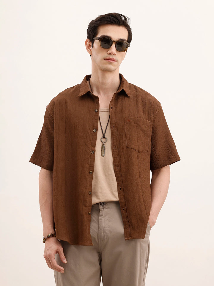 Comfort Fit Textured Shirt | Dark Khaki