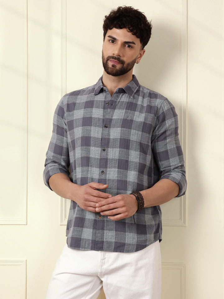 Textured Tonal Check Shirt | Blue
