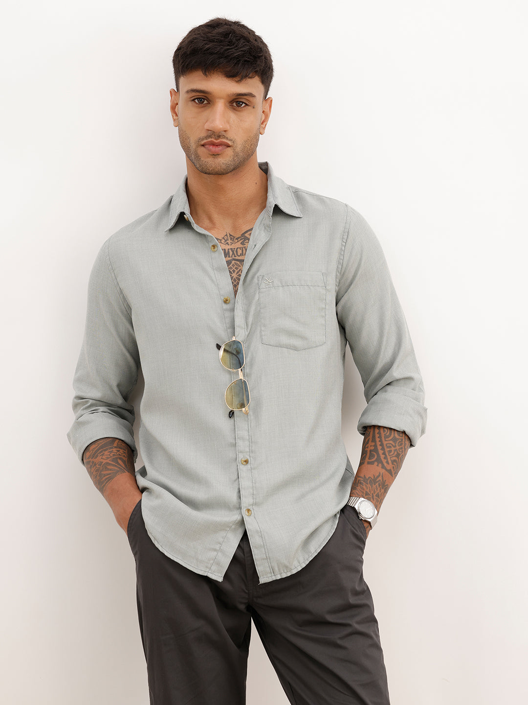 Solid Regular Fit Full Sleeve Shirt | Grey | WWSH9190F
