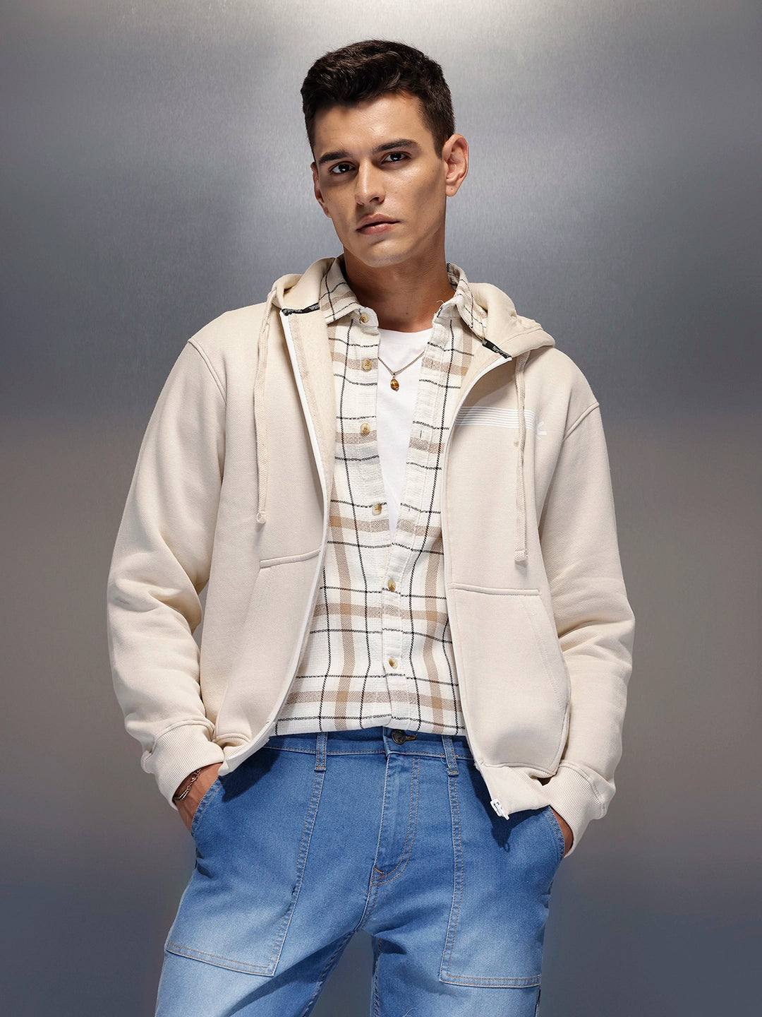 Men's casual sweatshirt with print design | Beige