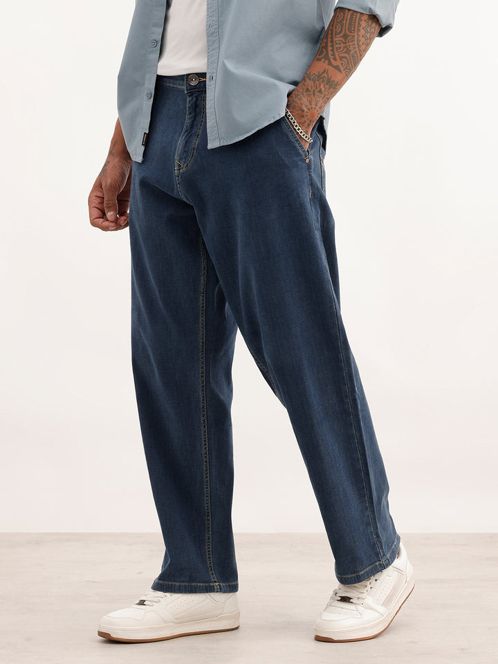 Solid Loose Fit Denim Jeans | Blue