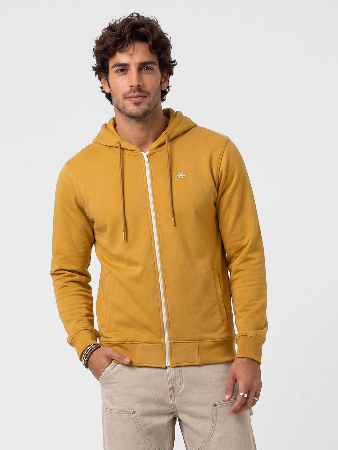 Slim Fit Placement Printed Hooded Sweatshirt | Yellow