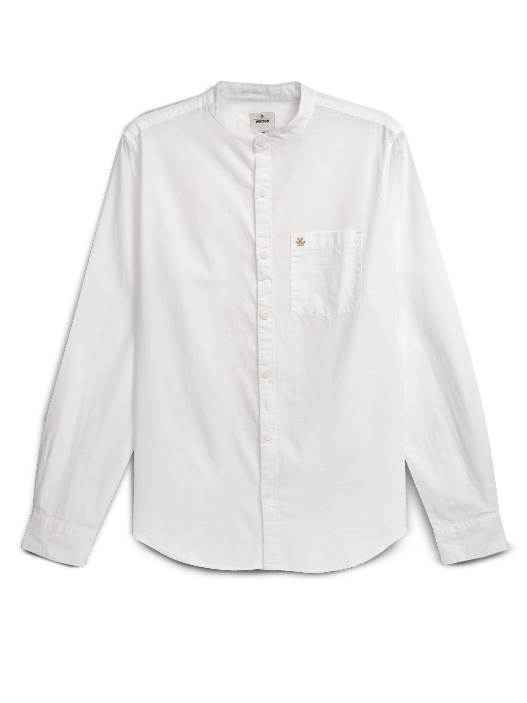 White Slub Mandarin Collar Shirt