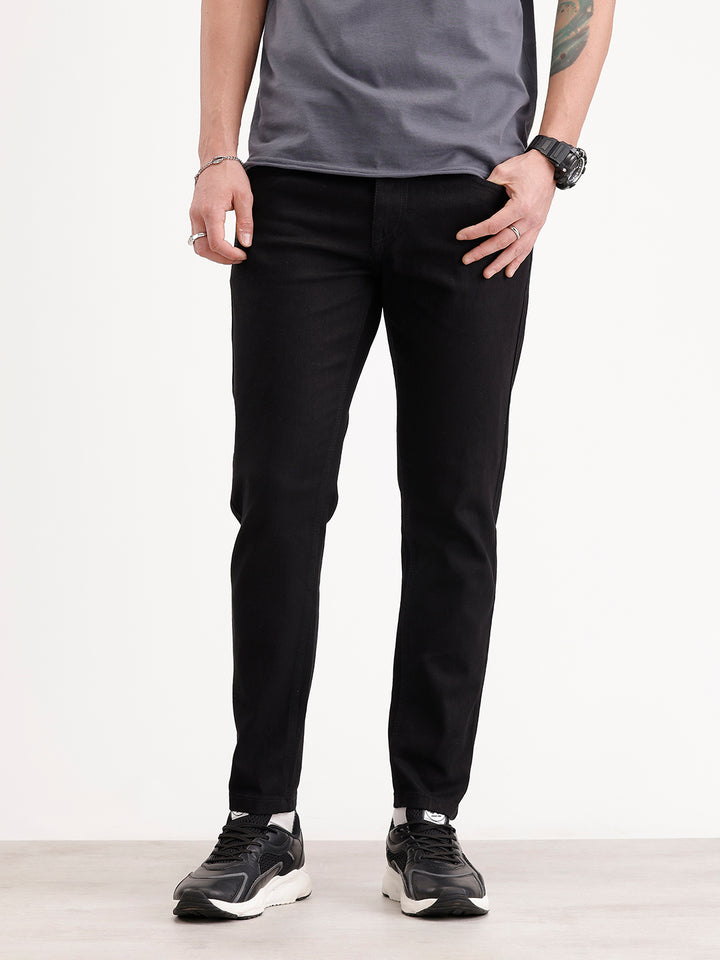 Solid Skinny Crop Denim Jeans | Black