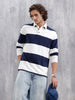 Yarn Dyed Striped Rugby Polo With Twill Collar | Navy Blue