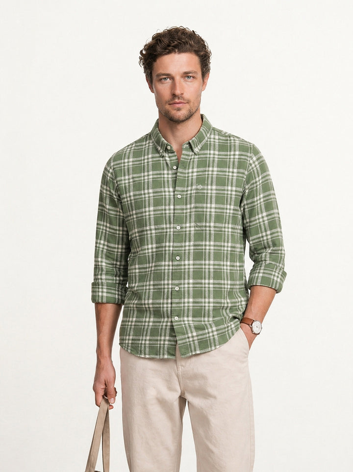 Slim Fit Checkered Shirt | Olive